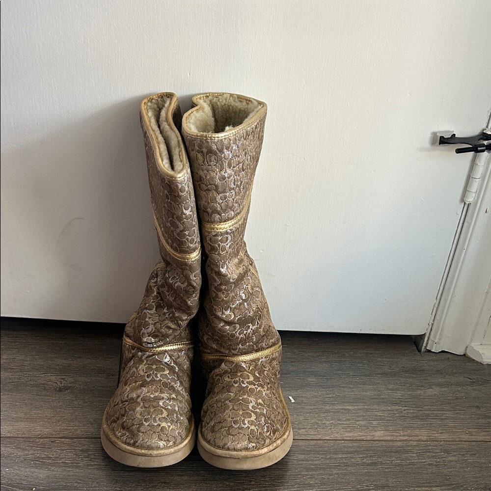 Coach Nikole Ugg Style Gold Boots Size 8